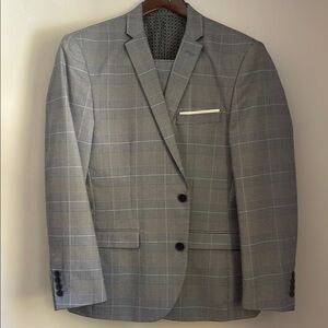 Suit set blue squares modern like new 3 times used slim fit size L pants 34X32